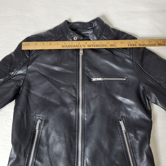 Bershka Womens Leather Jacket Mob Wife Full Zip Black Sz Small Good Condition - Picture 12 of 16
